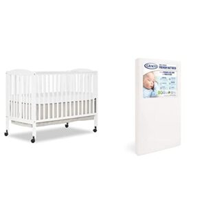 dream on me, full size 2-in-1 folding stationary side crib & graco premium foam crib & toddler mattress – greenguard gold certified, certipur-us certified foam, machine washable