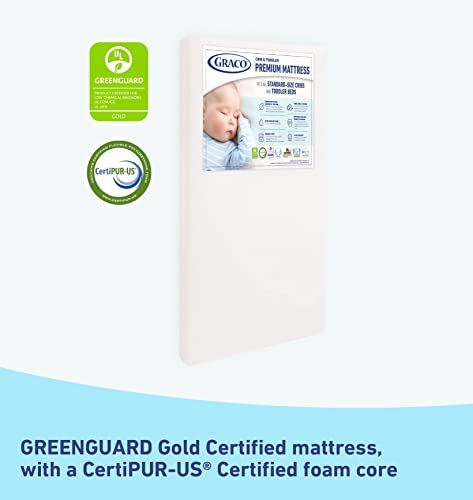 Dream On Me, Full Size 2-in-1 Folding Stationary Side Crib & Graco Premium Foam Crib & Toddler Mattress – GREENGUARD Gold Certified, CertiPUR-US Certified Foam, Machine Washable