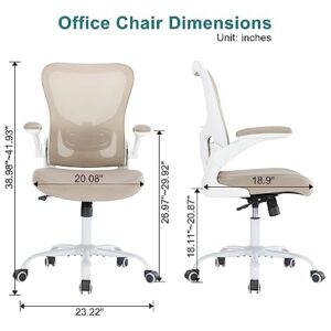 Office Chair Ergonomic Desk Chair - PU Leather Thick Cushion Adjustable Height Computer Chair with Lumbar Support and Flip-up Armrests, Home Office Desk Chairs, Swivel Executive Task Chair, Khaki