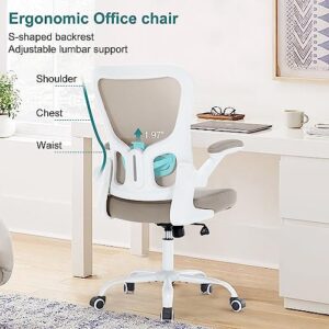 Office Chair Ergonomic Desk Chair - PU Leather Thick Cushion Adjustable Height Computer Chair with Lumbar Support and Flip-up Armrests, Home Office Desk Chairs, Swivel Executive Task Chair, Khaki