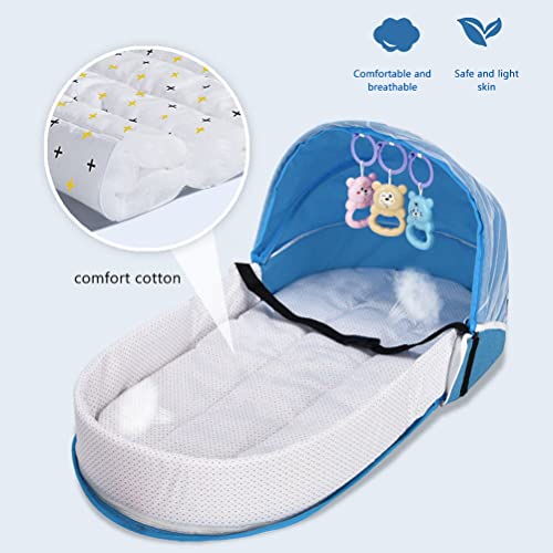 Baby Travel Cot, Portable Travel Cot Baby with Mosquito Net and Toys, Collapsible Baby Cot Foldable Carrycot Baby Bed Cot Travel Cot Baby Bed for Newborn Children (Gray)