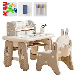 kids functional desk and chair set with storage space,adjustable height, ergonomic,easy to wipe graffiti table and chairs for children reading,drawing,eating,studying,parent-child interaction