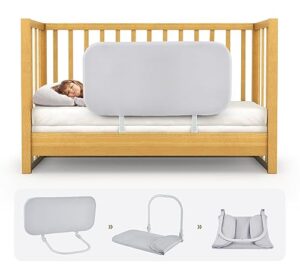strenkitech foldable toddler crib rail - universal fit for twin, queen, full, king size beds - gray - easy to assemble bed guardrail for infants and toddlers (32 inch)