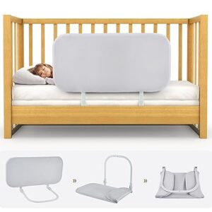 strenkitech Foldable Toddler Crib Rail - Universal Fit for Twin, Queen, Full, King Size Beds - Gray - Easy to Assemble Bed Guardrail for Infants and Toddlers (32 Inch)