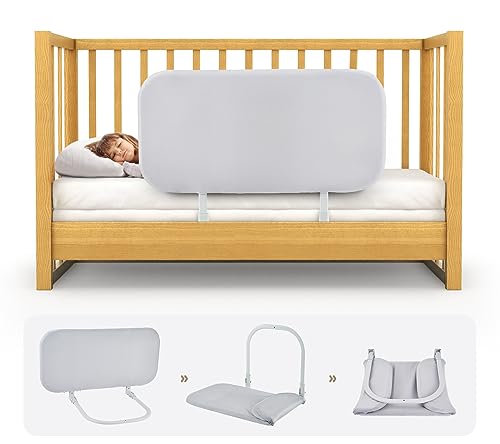 strenkitech Foldable Toddler Crib Rail - Universal Fit for Twin, Queen, Full, King Size Beds - Gray - Easy to Assemble Bed Guardrail for Infants and Toddlers (32 Inch)