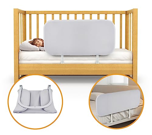 strenkitech Foldable Toddler Crib Rail - Universal Fit for Twin, Queen, Full, King Size Beds - Gray - Easy to Assemble Bed Guardrail for Infants and Toddlers (32 Inch)