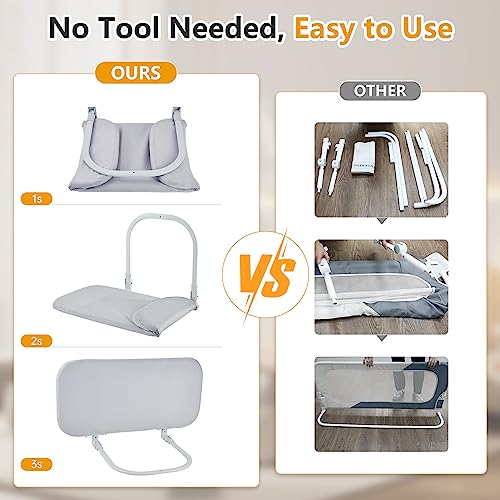 strenkitech Foldable Toddler Crib Rail - Universal Fit for Twin, Queen, Full, King Size Beds - Gray - Easy to Assemble Bed Guardrail for Infants and Toddlers (32 Inch)