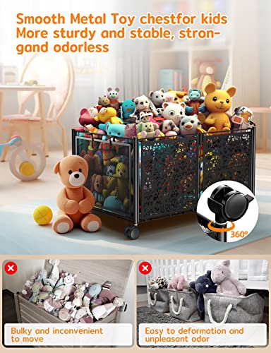 DGD Toy Box Storage, Foldable Metal Toy Boxes, Toy Box Chest with Lid, Toy Box for Boys Girls 73L Toy Storage Organizer with Wheels, for Nursery Room, Playroom, Closet Toy Boxes 1pack