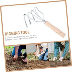 Gardening Rake 1pc Four-Tooth Rake Cleaning Tool Shrub Rake Gardening Tool Tools Handheld Gardening Cultivator Japanese Tools Garden Tractor Rake Digging Tool Wood Forging Leaf