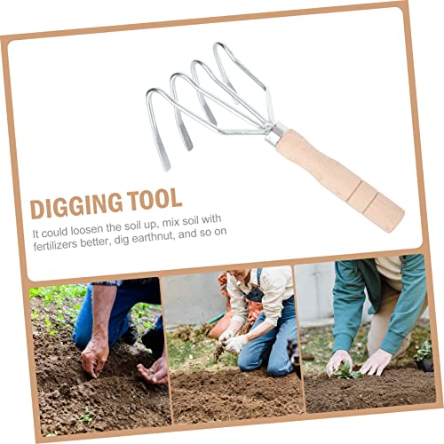 Gardening Rake 1pc Four-Tooth Rake Cleaning Tool Shrub Rake Gardening Tool Tools Handheld Gardening Cultivator Japanese Tools Garden Tractor Rake Digging Tool Wood Forging Leaf