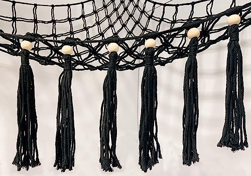 EOESFCB Stuffed Animals Net or Hammock Toy Hammock Boho Stuff Animal Storage Corner Hanging Net Holder Macrame Mesh Hammock Plush Toy Organizer with Tassel for Bedroom Nursery Decor - Black