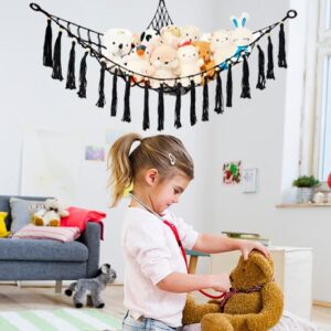 EOESFCB Stuffed Animals Net or Hammock Toy Hammock Boho Stuff Animal Storage Corner Hanging Net Holder Macrame Mesh Hammock Plush Toy Organizer with Tassel for Bedroom Nursery Decor - Black