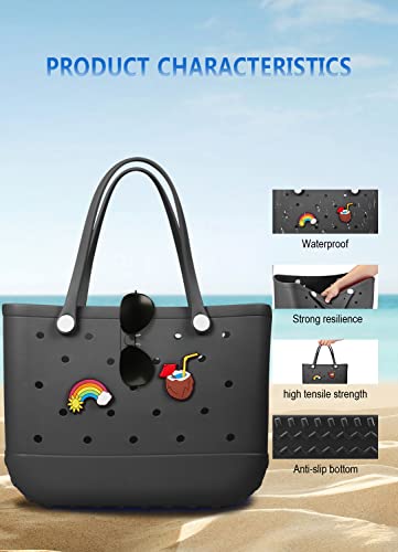 Beach Bag Rubber Tote Bag Waterproof Travel Bags for Women Washable Tote Bag Handbag for Sports Beach Market Pool (Large, Black)