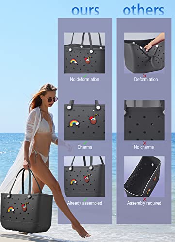 Beach Bag Rubber Tote Bag Waterproof Travel Bags for Women Washable Tote Bag Handbag for Sports Beach Market Pool (Large, Black)