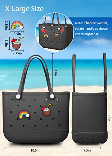 Beach Bag Rubber Tote Bag Waterproof Travel Bags for Women Washable Tote Bag Handbag for Sports Beach Market Pool (Large, Black)