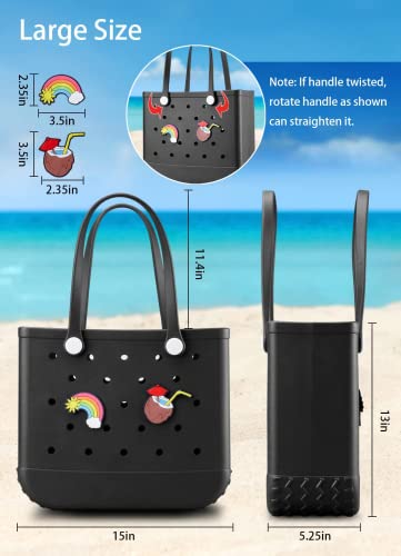 Beach Bag Rubber Tote Bag Waterproof Travel Bags for Women Washable Tote Bag Handbag for Sports Beach Market Pool (Large, Black)