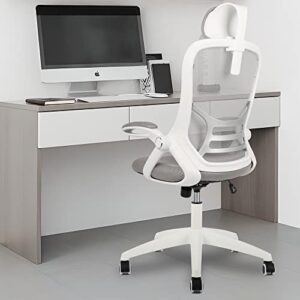hylone office chair executive mesh computer desk chair comfortable with headrest, flip-up arms, adjustable height, white