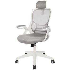 HYLONE Office Chair Executive Mesh Computer Desk Chair Comfortable with Headrest, Flip-up Arms, Adjustable Height, White
