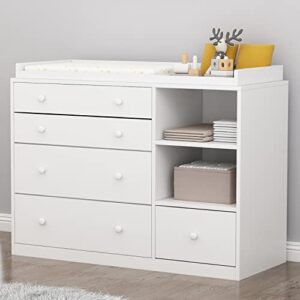 aiegle nursery dresser baybe dresser, white bedroom dresser with 5 drawers & storage shelves, wood chest of drawers organizer for nursery bedroom (47.6" l x 19.7" w x 36.1" h)