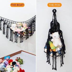 Jiuxqt Stuffed Animal Hammock toy organizers and Storage Boho Furniture Stuffed Animals Corner Hanging Kids Room Decor Hammock for Stuffed Animals Net Toy Hammock Toy Storage Black 1 Piece