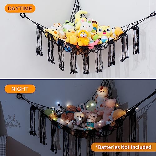 Jiuxqt Stuffed Animal Hammock toy organizers and Storage Boho Furniture Stuffed Animals Corner Hanging Kids Room Decor Hammock for Stuffed Animals Net Toy Hammock Toy Storage Black 1 Piece