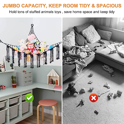 Jiuxqt Stuffed Animal Hammock toy organizers and Storage Boho Furniture Stuffed Animals Corner Hanging Kids Room Decor Hammock for Stuffed Animals Net Toy Hammock Toy Storage Black 1 Piece