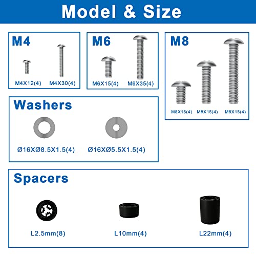 FORGING MOUNT Universal TV Mounting Hardware Pack 52pcs Fits All TVs up to 82 inches with M4, M5, M6, M8 TV Screws, Spacers and Washers