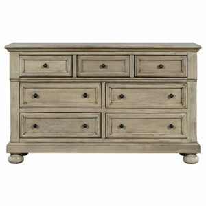 frithjill 7 - drawer dresser, traditional solid wood chest of drawers for bedroom, nursery, stone gray