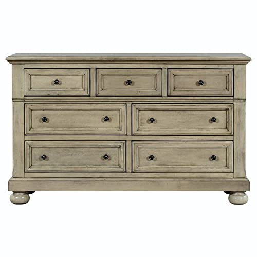 FRITHJILL 7 - Drawer Dresser, Traditional Solid Wood Chest of Drawers for Bedroom, Nursery, Stone Gray