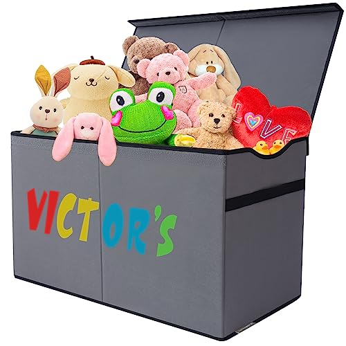 VICTOR'S Large Toy Box, Collapsible Storage Bins with Lid, Foldable Fabric Storage Box Large Organizer Container for Nursery Home Bedroom Office - Dark Grey