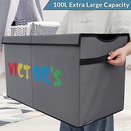 VICTOR'S Large Toy Box, Collapsible Storage Bins with Lid, Foldable Fabric Storage Box Large Organizer Container for Nursery Home Bedroom Office - Dark Grey