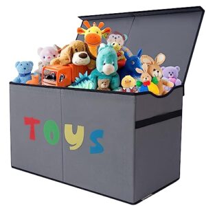 VICTORICH Toy Box Chest for Boys Girls, Collapsible Kids Toy Organizers Storage Bins Extra Large Toy Baskets with Lid & Handles for Clothes, Blanket, Nursery, Playroom, Bedroom, Stuffed Animals, DarkGrey