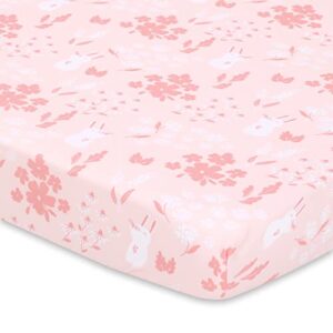 The Peanutshell Mini Crib Sheet Set for Girls, 3 Pack, Multiuse for Pack & Play, Playard, Playpen, Mini Crib, Pink Woodland Floral