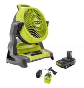 ryobi one+ 18v cordless 7-1/2 in. bucket top misting fan kit with 1.5 ah battery and charger