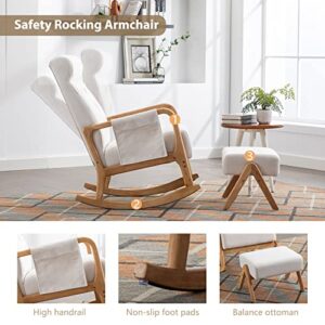 GNIXUU Glider Chair with Ottoman, Rocking Chair for Nursery, Upholstered Fabric Rocking Armchair Indoor with High Backrest for Living Room(Beige)