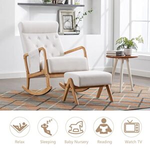 GNIXUU Glider Chair with Ottoman, Rocking Chair for Nursery, Upholstered Fabric Rocking Armchair Indoor with High Backrest for Living Room(Beige)