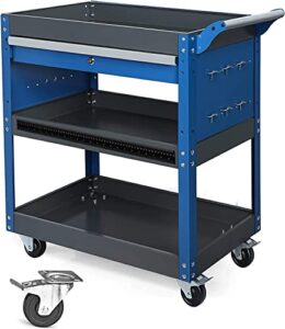 airaj pro 3 tier tool cart,440 lbs rolling tool cart with drawer and wheels,heavy duty industrial service cart,tool storage cart with lockable drawers ,tool storage organizer for garage, warehouse,workshop,blue