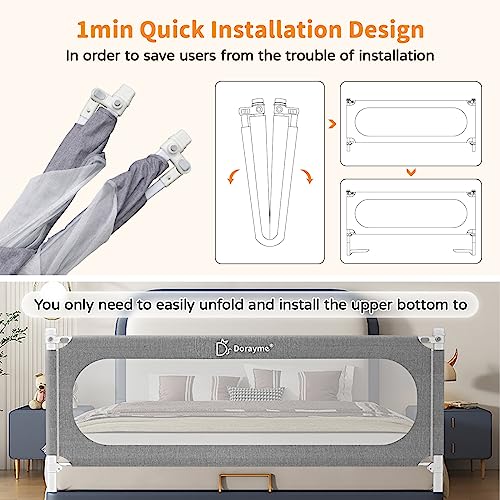 MagicFox Foldable Bed Rail for Toddlers - 32 Levels of Height Adjustment Specially Designed for Twin, Full, Queen, King Size - Quick Folding Installation Patent (78.7" * 30" (One Side))