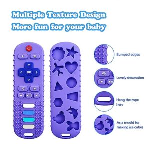 ROBBEAR Baby Teething Toys, Soft Silicone Teethers for Babies 3 6 12 18 Months, TV Remote Control Shape Infant Chew Toys for Boys and Girls, Baby Teething Relief, BPA Free (RC-Purple)