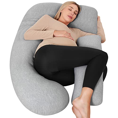 Pregnancy Pillows for Sleeping, U Shape Full Body Pillow, Maternity Pillow with Cooling Removable Cover, Support for Back, Leg, Hips, Belly for Pregnant Women(Light Grey)