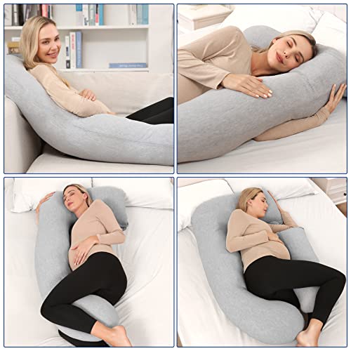 Pregnancy Pillows for Sleeping, U Shape Full Body Pillow, Maternity Pillow with Cooling Removable Cover, Support for Back, Leg, Hips, Belly for Pregnant Women(Light Grey)