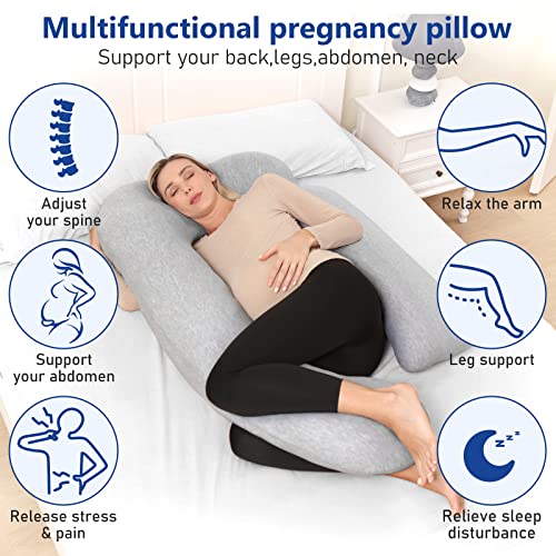 Pregnancy Pillows for Sleeping, U Shape Full Body Pillow, Maternity Pillow with Cooling Removable Cover, Support for Back, Leg, Hips, Belly for Pregnant Women(Light Grey)