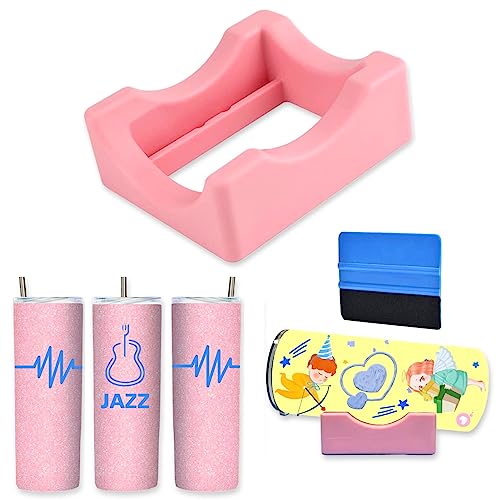 Riomh Cup Cradle for Tumblers, Silicone Tumbler Holder for Vinyl Decals, Tumbler Cradle Built-in Slot with Felt Edge Squeegee for Crafting Decals on Cups, Bottles