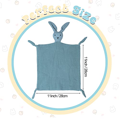 Tudomro 4 Pcs Organic Cotton Muslin Lovey Blanket Muslin Loveys for Babies, Bunny Lion Soft Breathable Security Blanket Lovies for Babies, Baby Gifts for Boys Girls (Gray, Khaki, Dark Green, Teal)