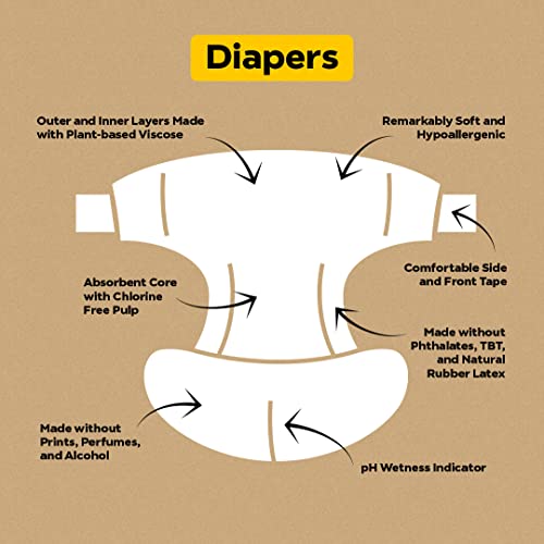 DYPER Viscose from Bamboo Baby Diapers Size 3 + 1 Pack Wet Wipes | Honest Ingredients | Made with Plant-Based* Materials | Hypoallergenic for Sensitive Skin, Unscented