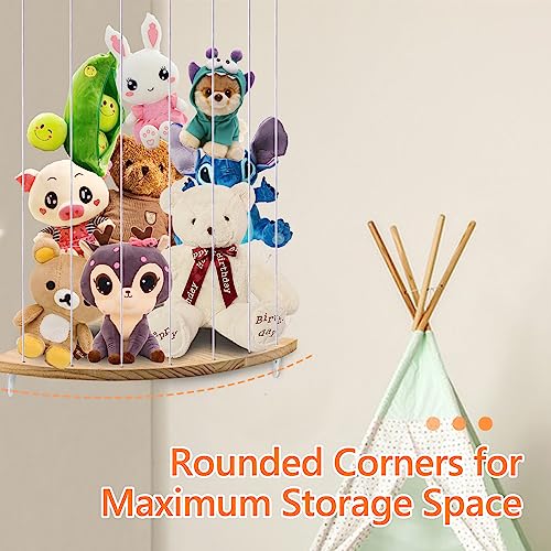 Stuffed Animal Storage Corner Mounted Wood Soft Toy Shelf, Hanging Toy Organizer, Plush Toys Holder, Length Adjustable Soft Toy Large Storage Organization for Nursery Play Room Bedroom Kid Room