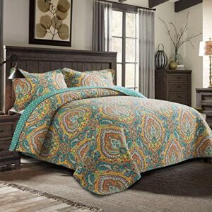 VAPUTAR Cotton King Quilt Sets + Microfiber Paisley King Quilt Sets 2 Pack