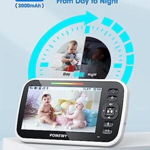 Baby Monitor with Camera and Audio - 5” Display Video Baby Monitor with 29 Hour Battery Life, Remote Pan & Tilt, 2X Zoom,Auto Night Vision, 2 Way Talk, Temperature Sensor,Lullabies,960 Feet Range