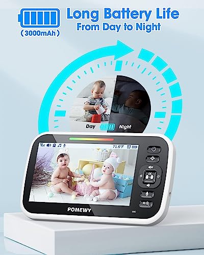 Baby Monitor with Camera and Audio - 5” Display Video Baby Monitor with 29 Hour Battery Life, Remote Pan & Tilt, 2X Zoom,Auto Night Vision, 2 Way Talk, Temperature Sensor,Lullabies,960 Feet Range