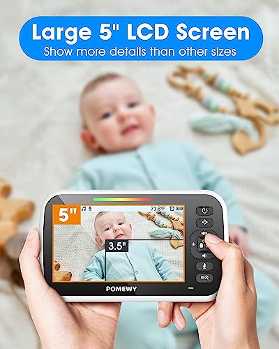 Baby Monitor with Camera and Audio - 5” Display Video Baby Monitor with 29 Hour Battery Life, Remote Pan & Tilt, 2X Zoom,Auto Night Vision, 2 Way Talk, Temperature Sensor,Lullabies,960 Feet Range